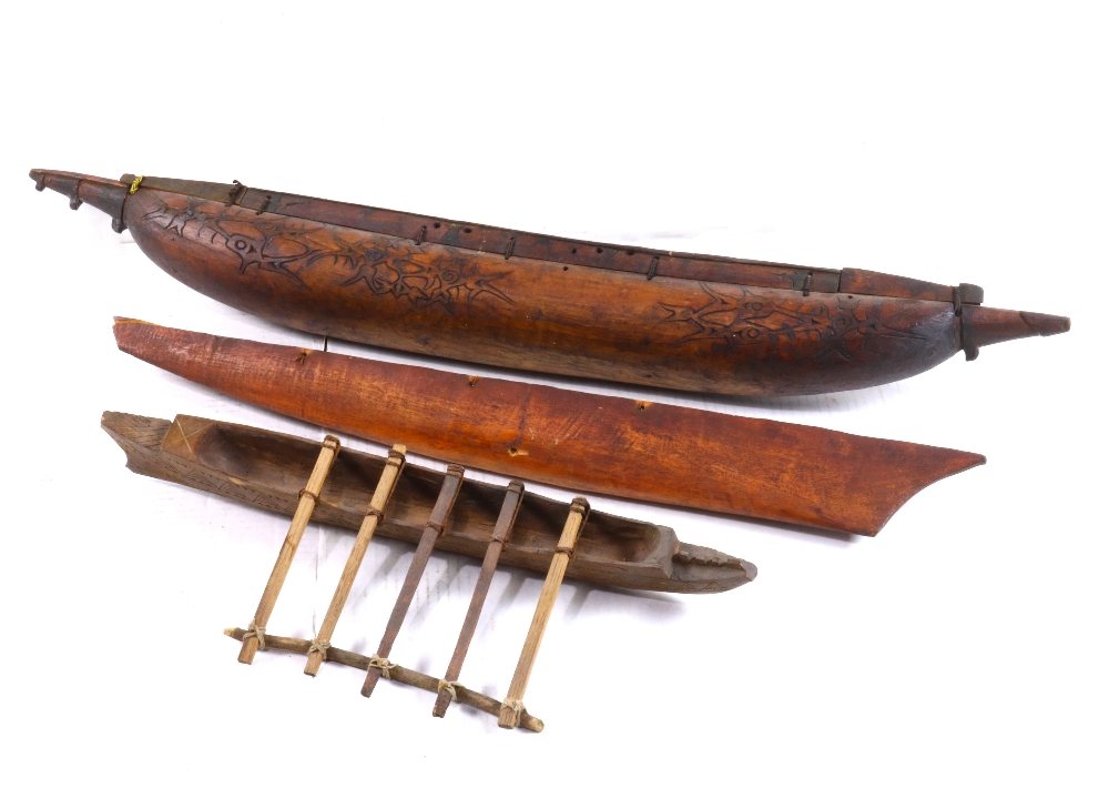 (lot of 3) Model of carved wood outrigger and canoe, 36"h. Provenance: Property from the Spenger's - Image 2 of 2