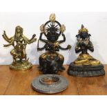 (lot of 4) Asian Buddhist sculptures: featuring Avalokiteshvara sitting in lotus position; one