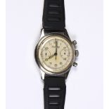 Chronograph stainless steel wristwatch Dial: white, round, luminous Arabic numeral hour markers,