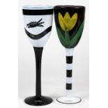 (lot of 2) Kosta Boda art glass stemware, consisting of (2) glasses, each having black and white