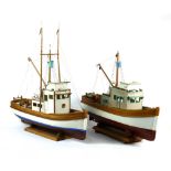 (lot of 2) Model boat group by Herman "Junky" Turkman, consisting of two fishing boats, each hand-