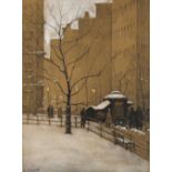 George Stimmel (American, 1880-1964), New York City Winter Scene with Figures, watercolor and