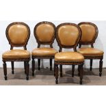 (lot of 4) Biedermeier style partial ebonized and marquetry decorated dining chairs, each having