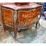 Louis XV style mounted bombe commode, the shaped top over the inlaid and ormolu mounted (2) drawer