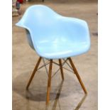 Eames style shell chair, executed in sky blue, 31"h