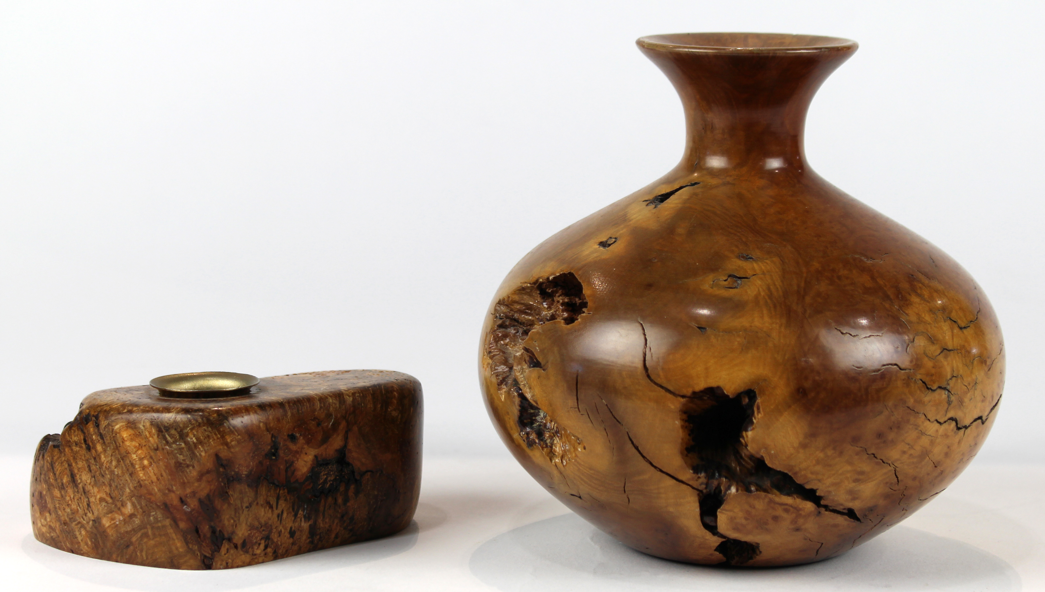 (lot of 4) Decorative burl-wood vessel group, consisting of candle holder, a bud vase having - Bild 2 aus 8