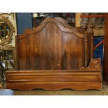 (Lot of 4) Edwardian bedframe, headboard, footboard and rails, executed in fruitwood.