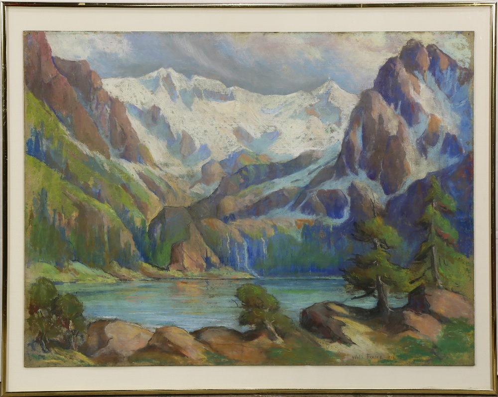 William Frates (American, 1896-1969), "Lake O'Hara, Canadian Rockies," 1928, pastel on cardboard,