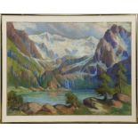 William Frates (American, 1896-1969), "Lake O'Hara, Canadian Rockies," 1928, pastel on cardboard,