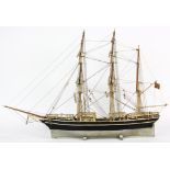 Model of an American sailing Barque, the single hold cargo vessel with split topsails, 23"h.