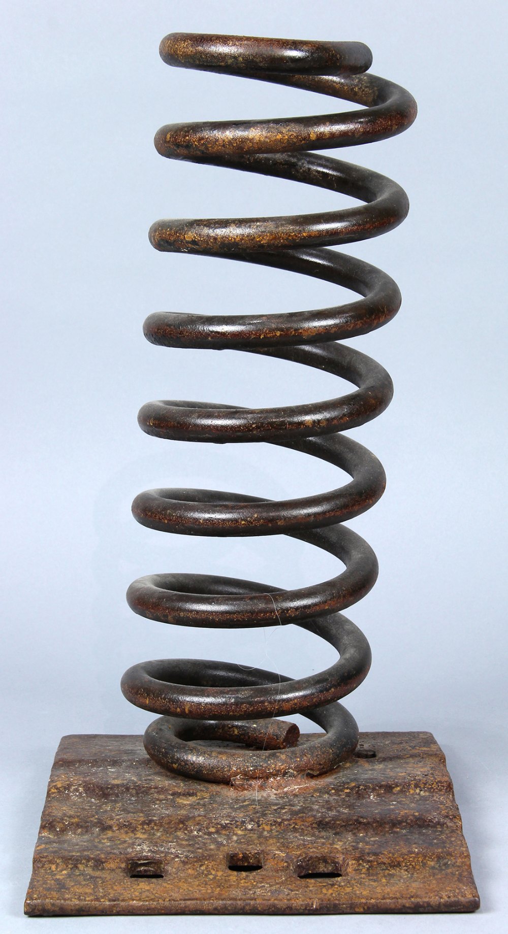 American School (20th/21st century), Loaded Spring, rod iron sculpture, unsigned, marked on base "