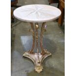 Regency style partial gilt conservatory table, executed in metal, having a faux paint decorated