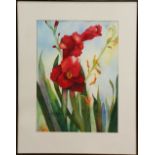 Red Irises, watercolor, signed "Maria Guplee" lower left, 20th century, overall (with frame): 28.5"h