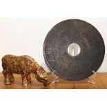 (lot of 2) Chinese hardstone items, the first of a circular 'bi' disk carved and incised with