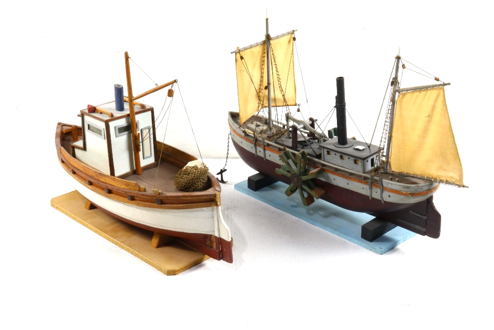 (lot of 2) Model boat group, consisting of a fishing boat and the steam ship "Clermont", 25"h. - Image 2 of 2