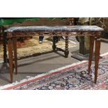 Louis XVI style marble top console table, the rectangular marble top over a base having a carved