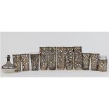 (lot of 12) Continental sterling silver overlay and glass table article group, consisting of a set