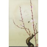 Takamura Kotaro (Japanese, 1883-1956) renowned poet, sculptor, "Plum blossom and Bee", gouache on