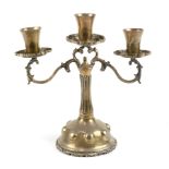 Mexican sterling silver candelabra, 20th Century, the three-light fixture, with tapering bobeches,