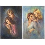 (lot of 2) Leo Jansen (American, 1930-1980), Couples Portraits, oils on canvas, each signed lower