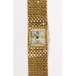 14k yellow gold wristwatch Dial: square, silvered, stylized black Arabic and gold tone dot hour