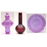 (lot of 3) Chinese Peking glass items, consisting of a lavender charger with a shou medallion; a