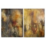 (lot of 2) Eugenia Perez del Toro (Mexican, 20th century), Abstractions, mixed medias on panel,