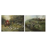 (lot of 2) British School (19th/20th century), Equestrian Hunting Scenes with Riders and Hounds, oil