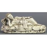 Chinese blanc de chine porcelain Buddha, the reclining figure in parinirvana, studio mark on back,
