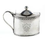 George III sterling silver mustard pot, London 1790, the hinged lid mounted to the single curved