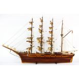 Model of a varnished Cape Horner sailing ship, depicting a 19th Century passenger vessel, 28"h.