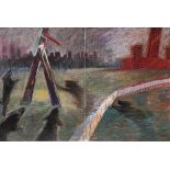 Ron Westman (American, 20th century), "Untitled," pastel on paper (2 pieces joined), unsigned,