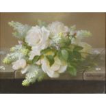 Raoul Maucherat de Longpré (American/French, 1855-1911), White Roses, watercolor and gouache, signed