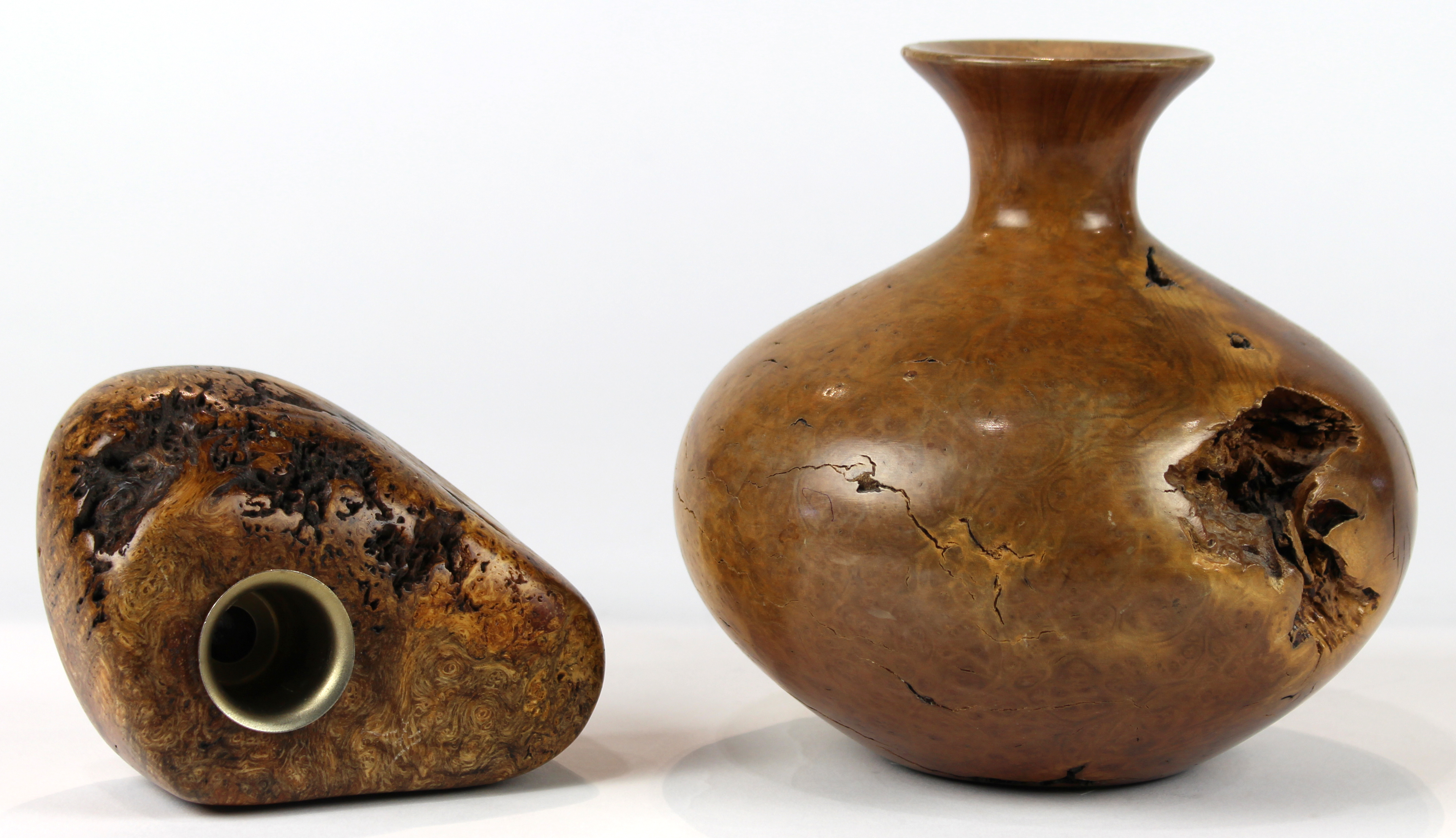 (lot of 4) Decorative burl-wood vessel group, consisting of candle holder, a bud vase having - Bild 3 aus 8