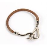 Hermes Jumbo bracelet, executed in brown calf leather with silver plate hardware, retains box