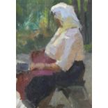 Attributed to Fedor Antonov (Russian, 1904-1994), Seated Woman, oil on board, bears signature verso,