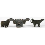 (lot of 3) Chinese archaistic copper alloy items, consisting of a ram; a gong-form wine vessel;