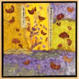 Asian Autumn, mixed media collage on canvas, unsigned, overall (with frame): 13.5"h x 13"w