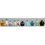 (lot of 10) Group of Chinese glass snuff bottles, consisting six enameled bottles, mostly of birds