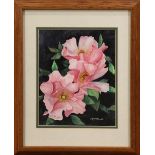 Three Pink Flowers, watercolor, signed "V. M. McDonald" lower left, overall (with frame): 15.5"h x