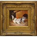 Two Kittens, oil on panel, signed indistinctly (faintly) lower left, 20th century, overall (with