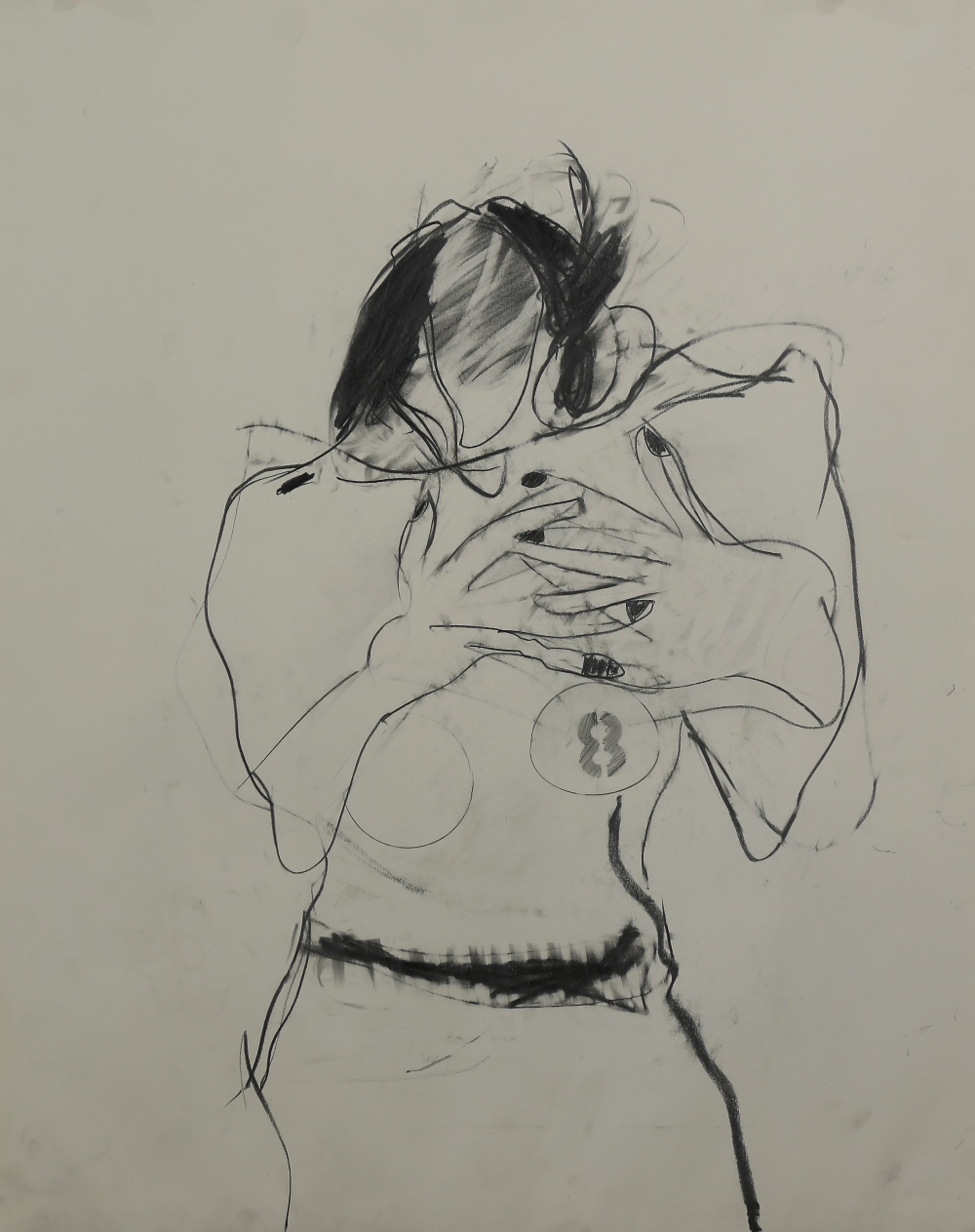 Eugene Newmann (American b. 1936), "Figure with Number 8", 1975, graphite on paper, signed verso,