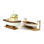 (lot of 2) Model boat group, consisting of a hand-painted fishing boat and a flat bottom dory,