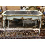 Louis XV style writing desk, executed in the "Linke" style, the shaped top inset with black tooled