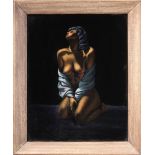 Attributed to Ralph Tyree, (American, 1921-1979), Nude woman, oil on velvet, unsigned, overall (with