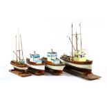 (lot of 4) Model boat group by Herman "Junky" Turkman, consisting on four fishing boats, each hand-