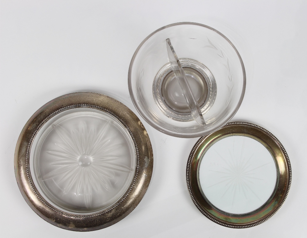 (lot of 3) American sterling silver and glass table article group, consisting of two coasters, one - Image 3 of 6