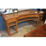 Renaissance style oak console table circa 1870, having a shaped quartersawn oak top, above a lower