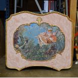 Partial gilt decorated screen, the gilt shaped border framing an 18th century style polychrome