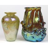 (lot of 2) Art glass vases, consisting of a Loetz style iridescent vase, 7"h; together with